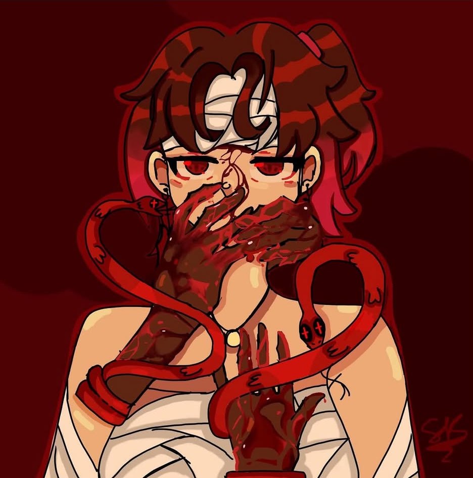 Anju's red and brown character illustration