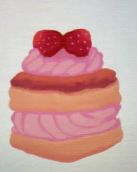 A strawberry and a little pink cake, drawn by Anju